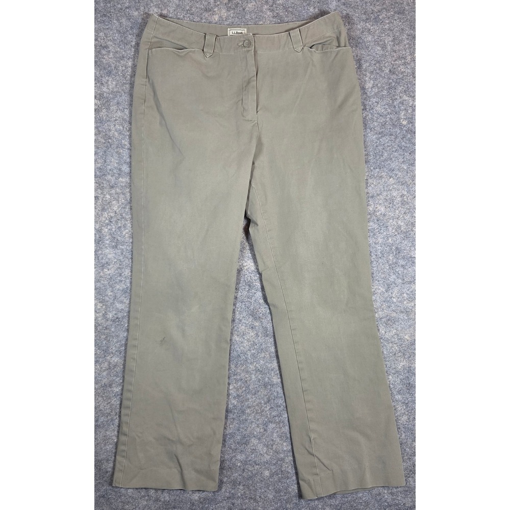 LL Bean‎ Favorite Fit Chino Pants Womens 14 Tall Sage Green Straight Leg Stretch